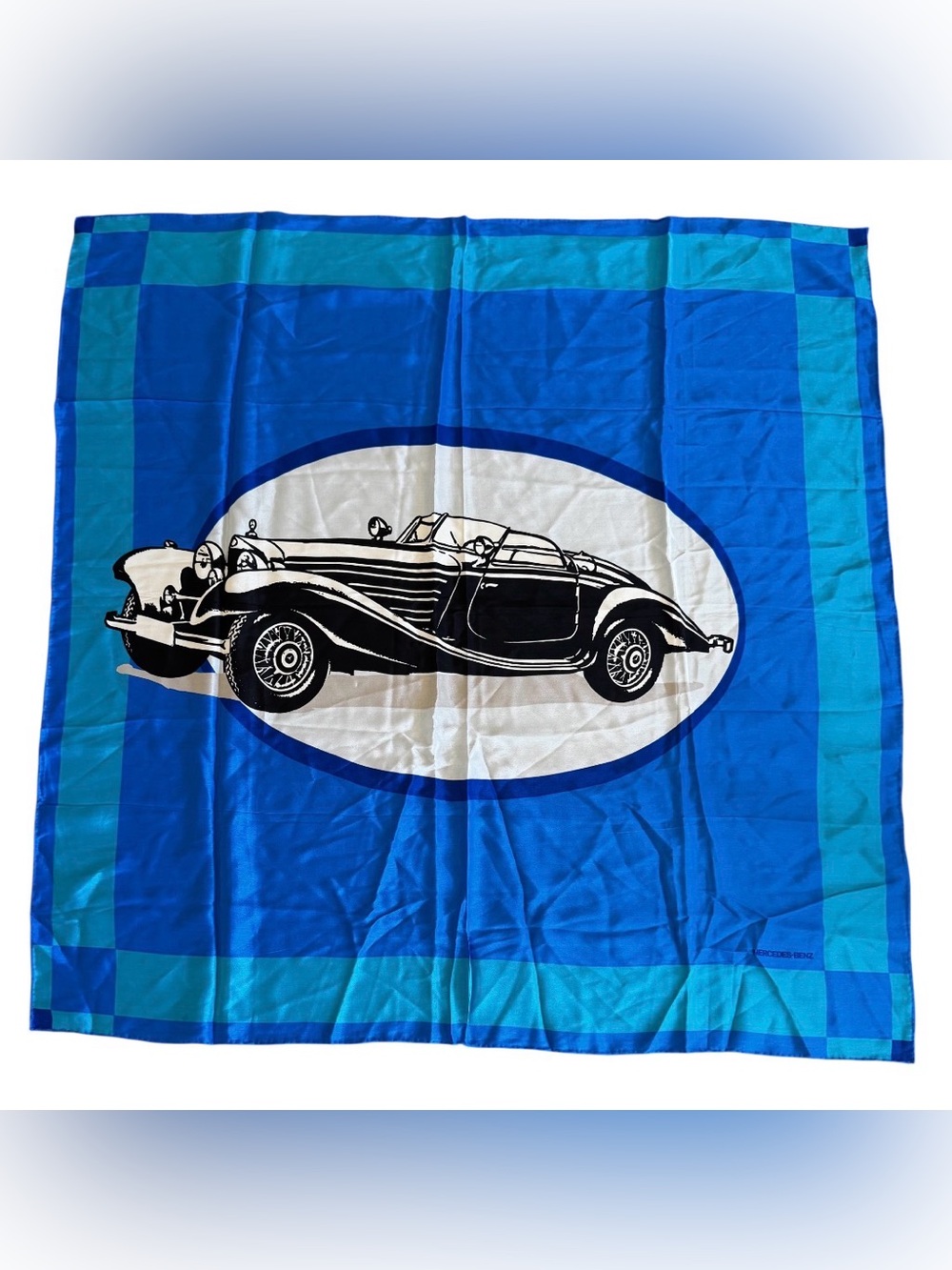 Vintage Mercedes Benz silk scarf oversized square retro classic car convertible
